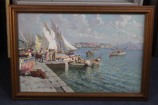 Neapolitan School Figures overlooking the Bay of Naples, 15 x 23in.